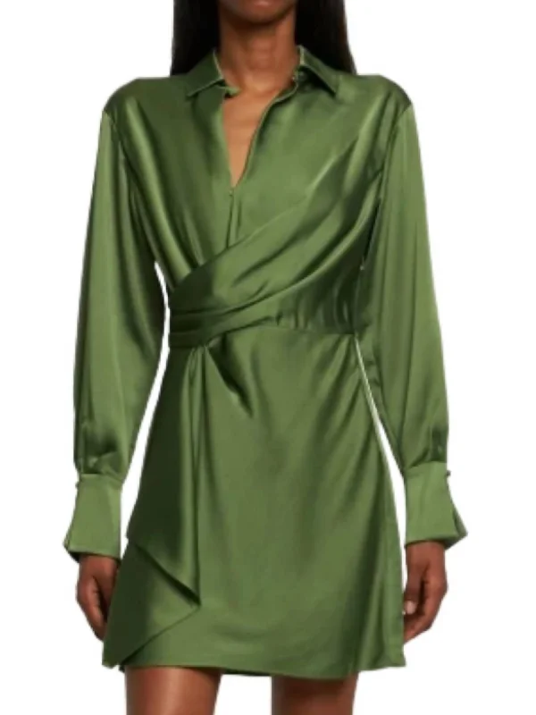 Talit Draped Mini Dress In Olive Green
